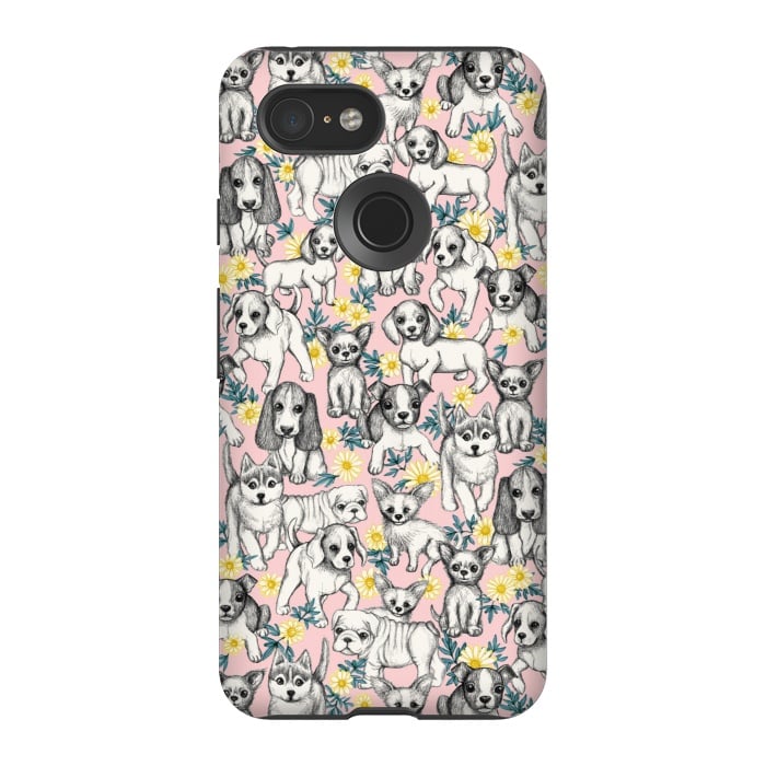 Pixel 3 StrongFit Dogs and Daisies on Pink by Micklyn Le Feuvre