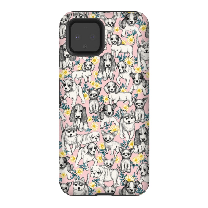 Pixel 4 StrongFit Dogs and Daisies on Pink by Micklyn Le Feuvre