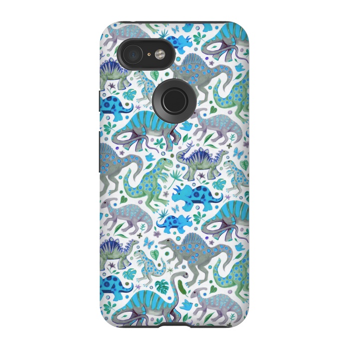 Pixel 3 StrongFit Happy Dinos in blue and green by Micklyn Le Feuvre