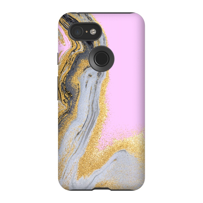 Pixel 3 StrongFit Black and golden liquid marble texture by ArtsCase