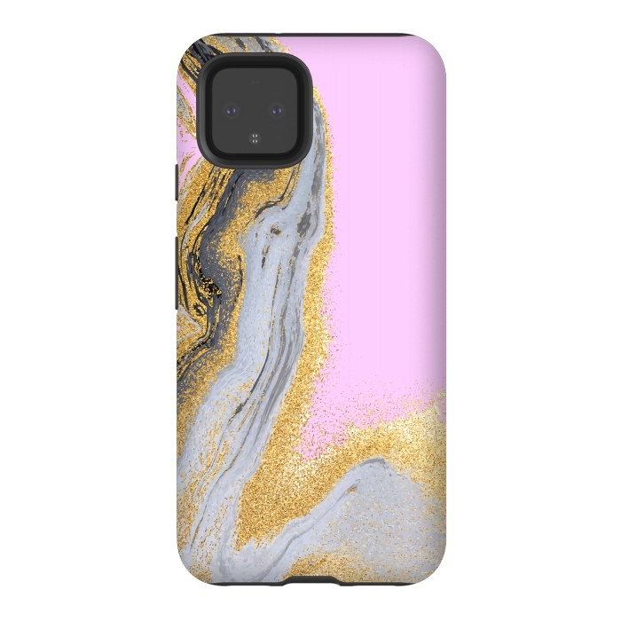 Pixel 4 StrongFit Black and golden liquid marble texture by ArtsCase