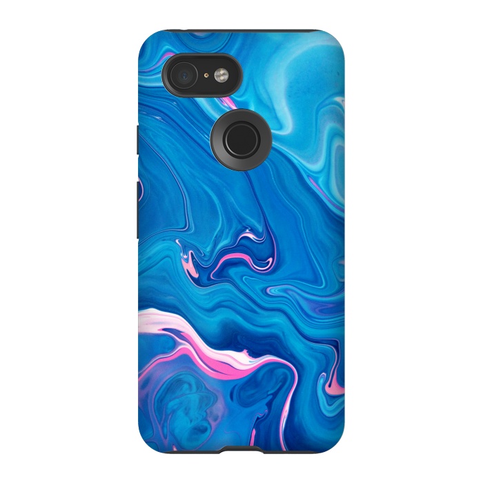 Pixel 3 StrongFit Abstract Marble Painting Blue Pink Orange by ArtsCase