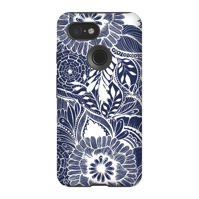 Pixel 3 StrongFit BlueFlorals by Rose Halsey