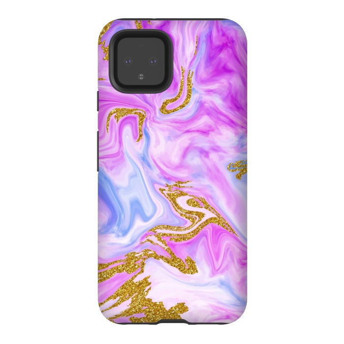 Pixel 4 StrongFit liquid marble with gold accents by ArtsCase