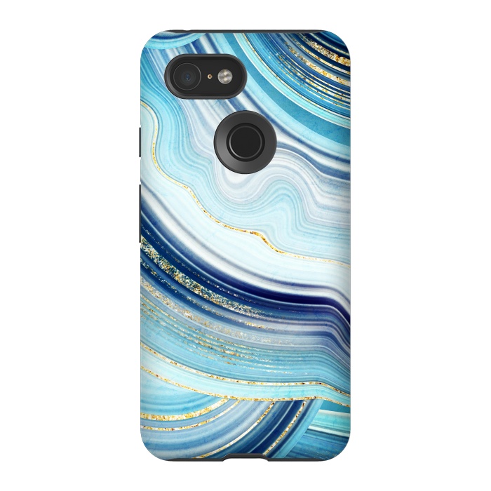 Pixel 3 StrongFit Marble Design with gold veins, painted artificial marbled by ArtsCase