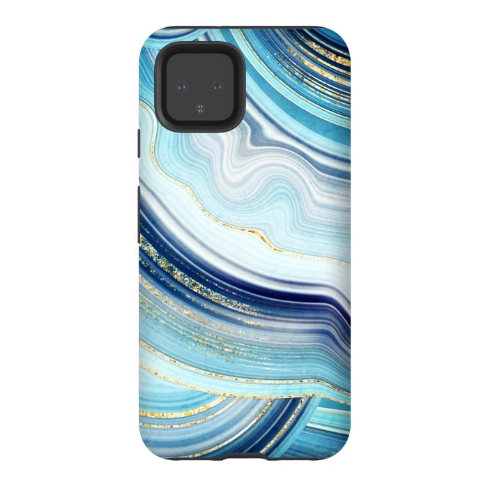 Pixel 4 StrongFit Marble Design with gold veins, painted artificial marbled by ArtsCase