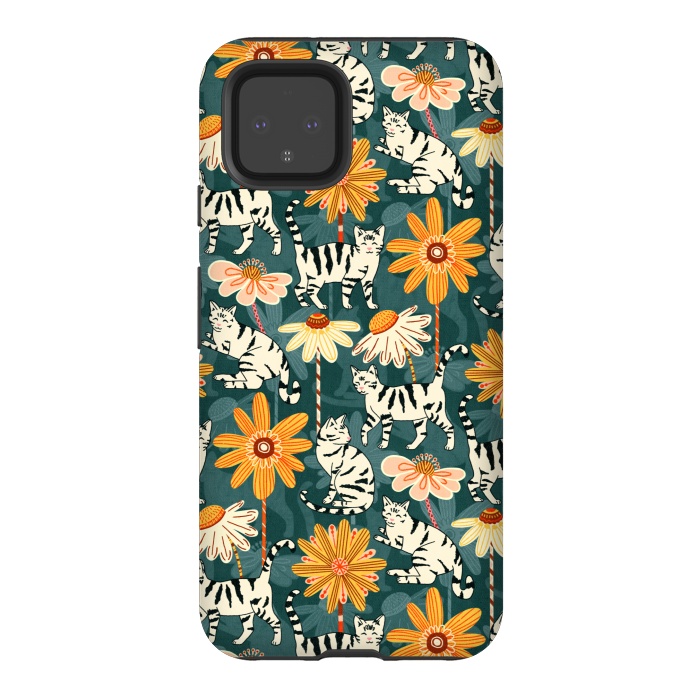 Pixel 4 StrongFit Daisy Cats - Teal by Tigatiga
