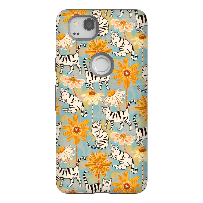 Pixel 2 StrongFit Daisy Cats - Baby Blue  by Tigatiga