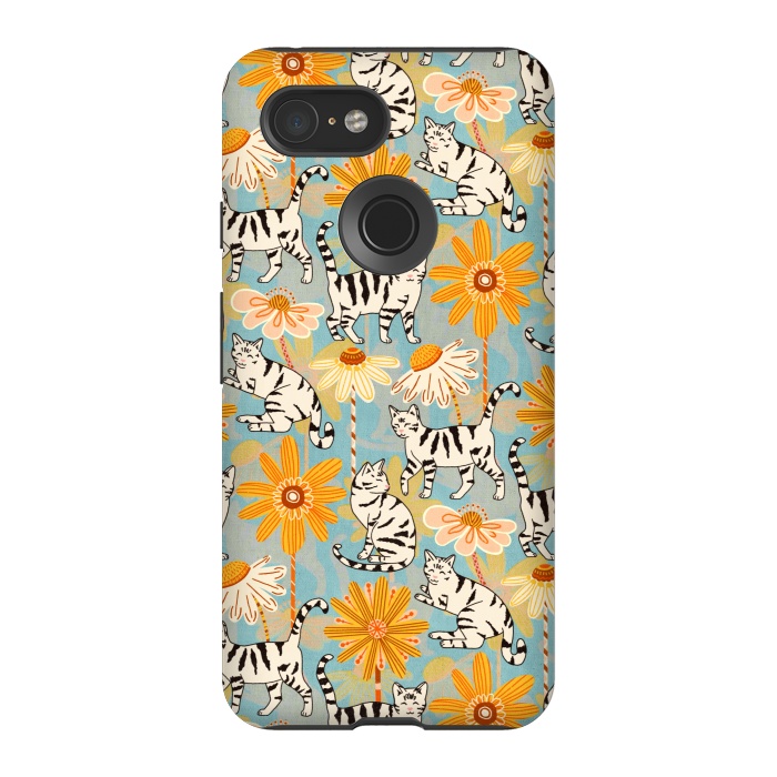 Pixel 3 StrongFit Daisy Cats - Baby Blue  by Tigatiga
