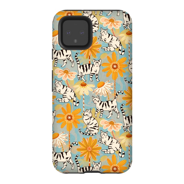 Pixel 4 StrongFit Daisy Cats - Baby Blue  by Tigatiga