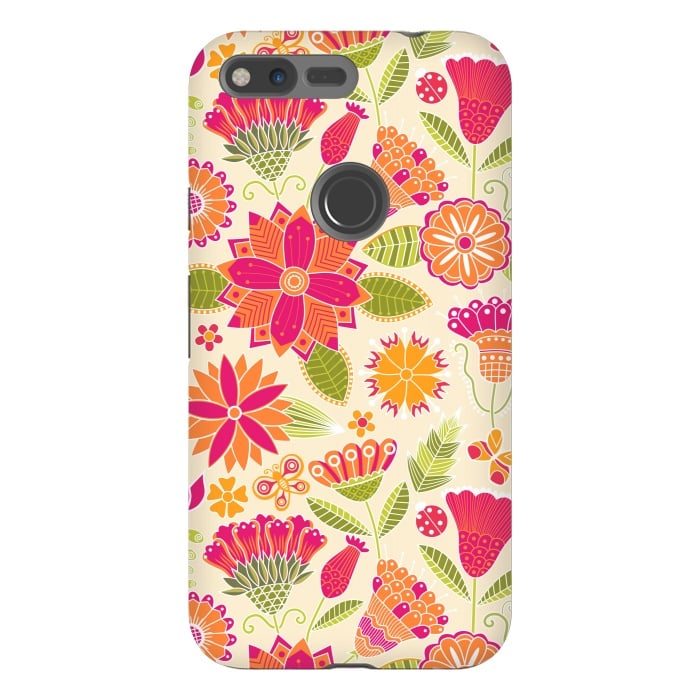 Pixel XL StrongFit geometric colored flowers by ArtsCase