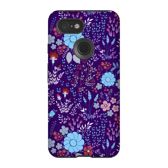 Pixel 3 StrongFit tiny flowers in cold colors by ArtsCase