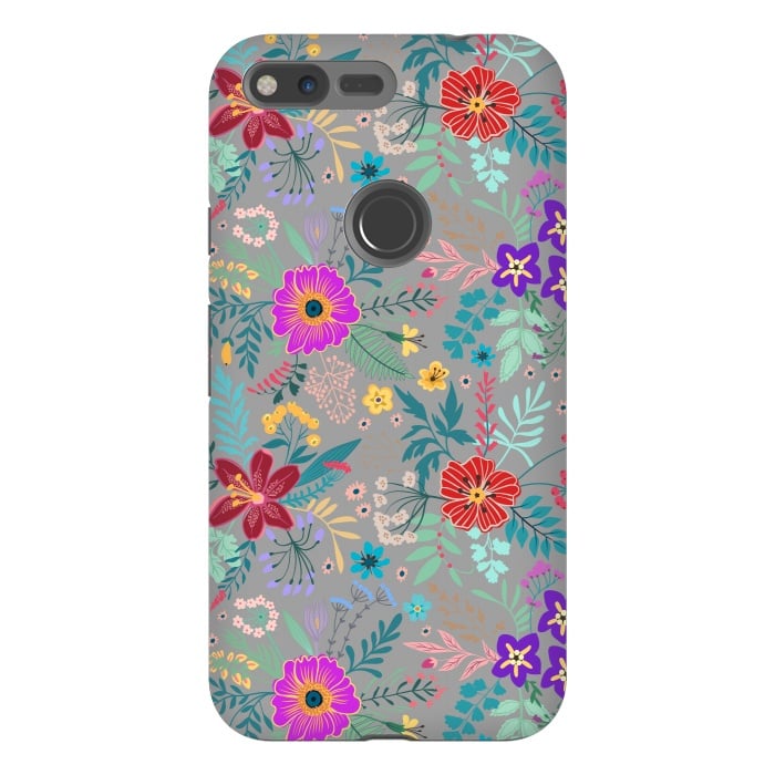 Pixel XL StrongFit flower patterns on gray background by ArtsCase