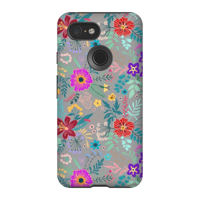 Pixel 3 StrongFit flower patterns on gray background by ArtsCase