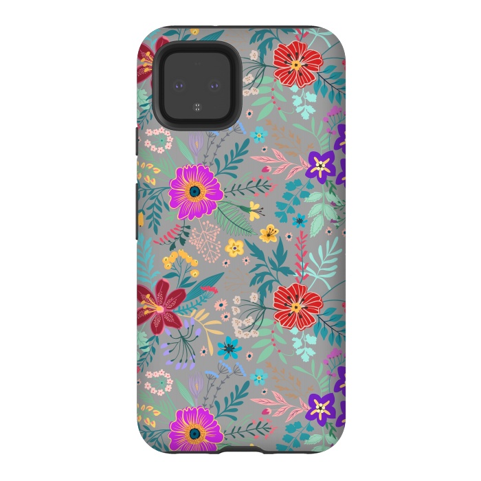 Pixel 4 StrongFit flower patterns on gray background by ArtsCase