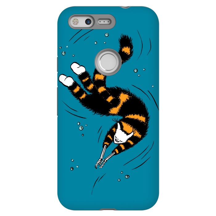 Pixel StrongFit Funny Cat Creature With Skeleton Hands Swimming by Boriana Giormova