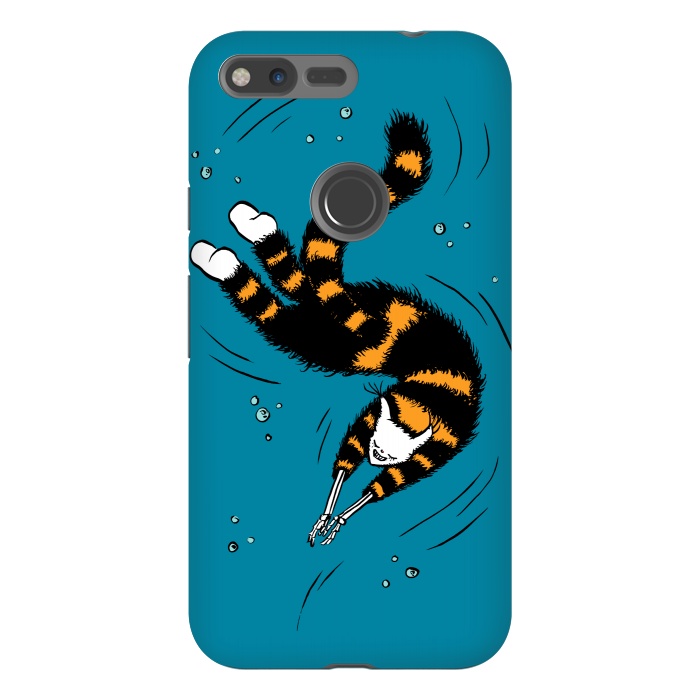 Pixel XL StrongFit Funny Cat Creature With Skeleton Hands Swimming by Boriana Giormova