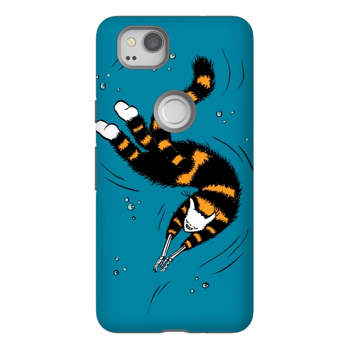 Pixel 2 StrongFit Funny Cat Creature With Skeleton Hands Swimming by Boriana Giormova
