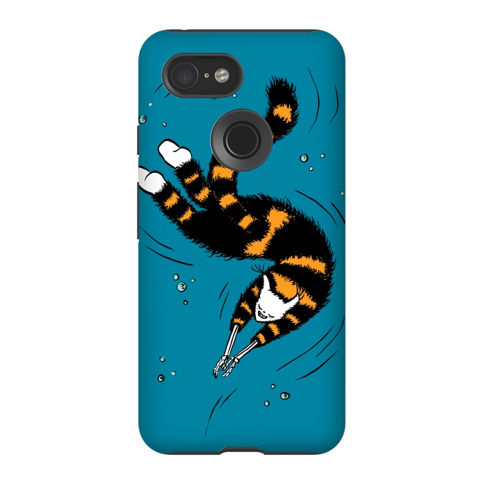 Pixel 3 StrongFit Funny Cat Creature With Skeleton Hands Swimming by Boriana Giormova