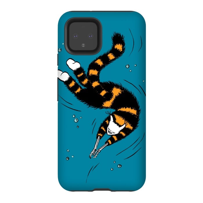 Pixel 4 StrongFit Funny Cat Creature With Skeleton Hands Swimming by Boriana Giormova