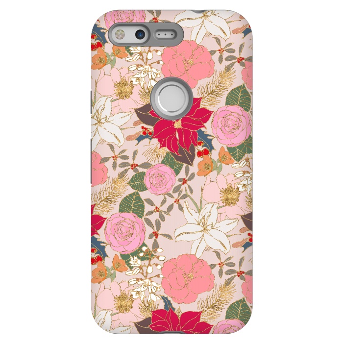Pixel StrongFit Elegant Golden Strokes Colorful Winter Floral by InovArts