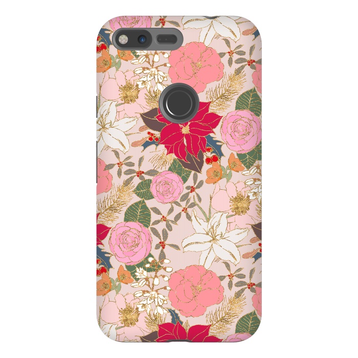Pixel XL StrongFit Elegant Golden Strokes Colorful Winter Floral by InovArts