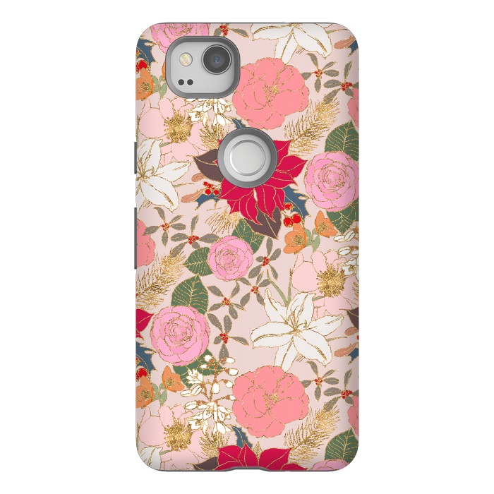 Pixel 2 StrongFit Elegant Golden Strokes Colorful Winter Floral by InovArts