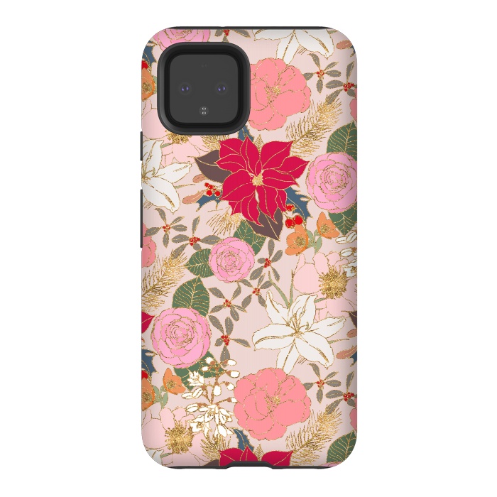 Pixel 4 StrongFit Elegant Golden Strokes Colorful Winter Floral by InovArts