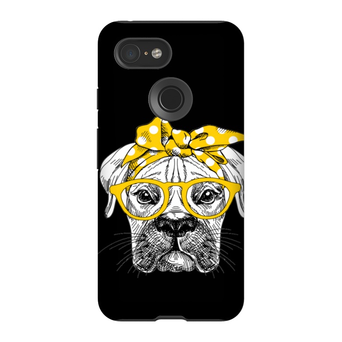 Pixel 3 StrongFit cute dog with glasses by haroulita