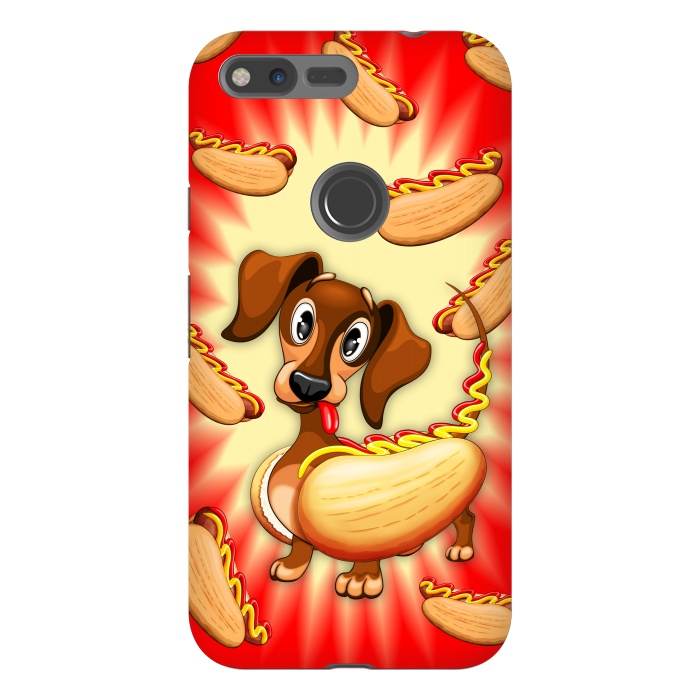 Pixel XL StrongFit Dachshund Hot Dog Cute and Funny Character by BluedarkArt