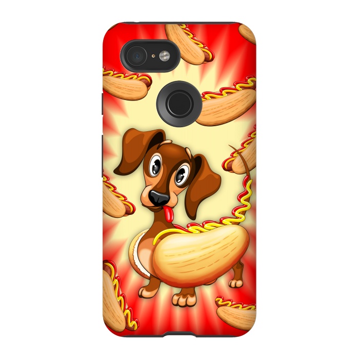 Pixel 3 StrongFit Dachshund Hot Dog Cute and Funny Character by BluedarkArt