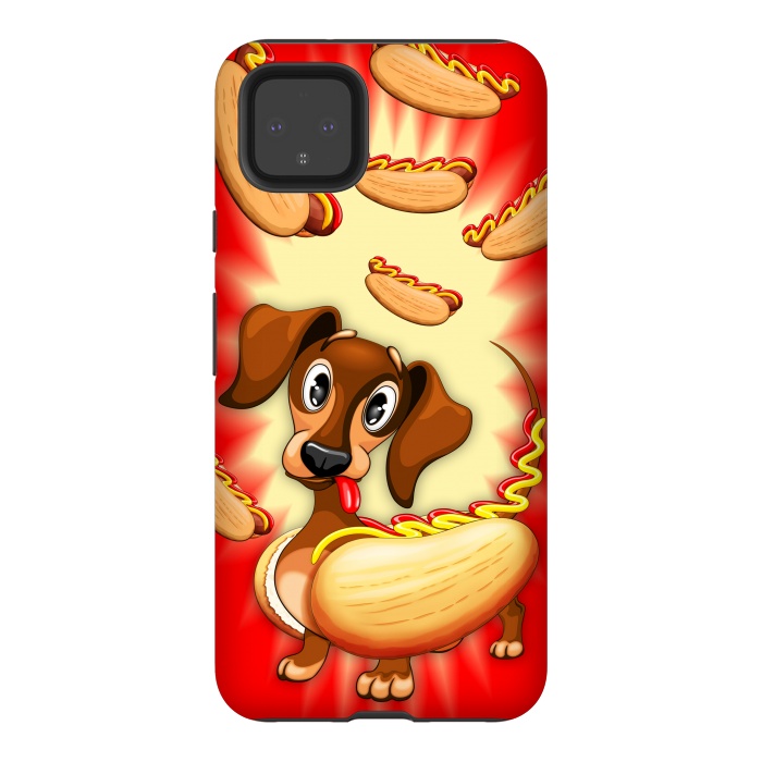 Pixel 4XL StrongFit Dachshund Hot Dog Cute and Funny Character by BluedarkArt