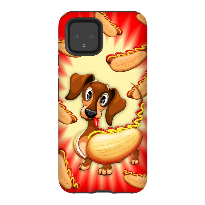 Pixel 4 StrongFit Dachshund Hot Dog Cute and Funny Character by BluedarkArt