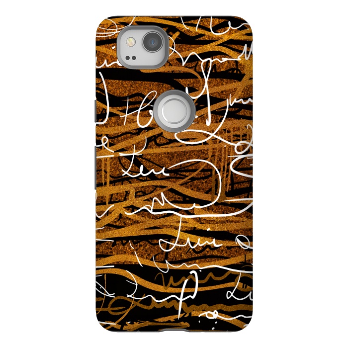 Pixel 2 StrongFit Gold text writing abstract art case by Josie