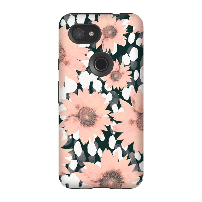 Pixel 3A StrongFit Pink flower petals and paint dots by Oana 