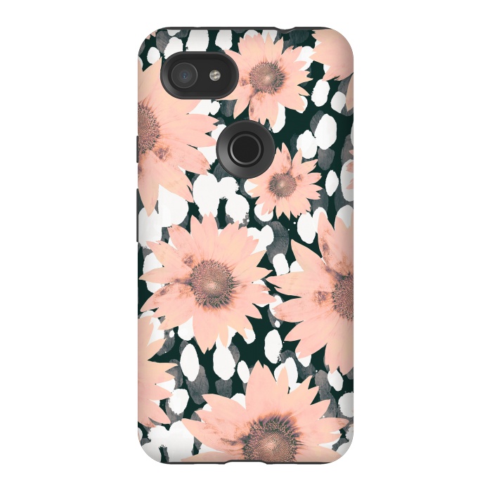 Pixel 3AXL StrongFit Pink flower petals and paint dots by Oana 