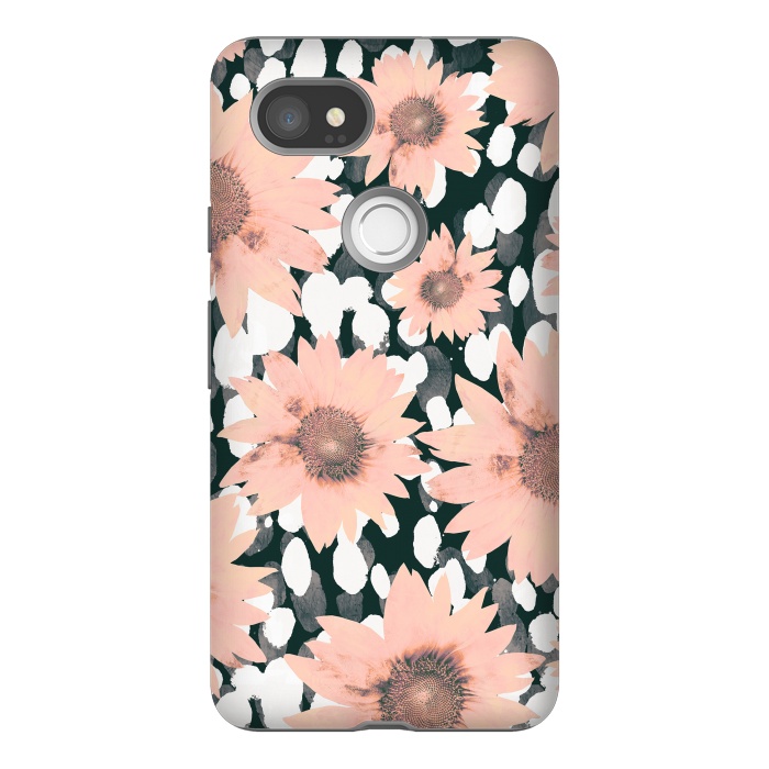 Pixel 2XL StrongFit Pink flower petals and paint dots by Oana 