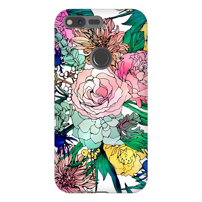 Pixel XL StrongFit Stylish Colorful Watercolor Floral Pattern by InovArts