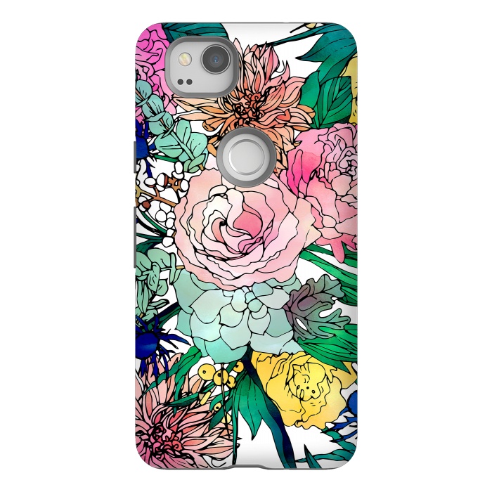 Pixel 2 StrongFit Stylish Colorful Watercolor Floral Pattern by InovArts