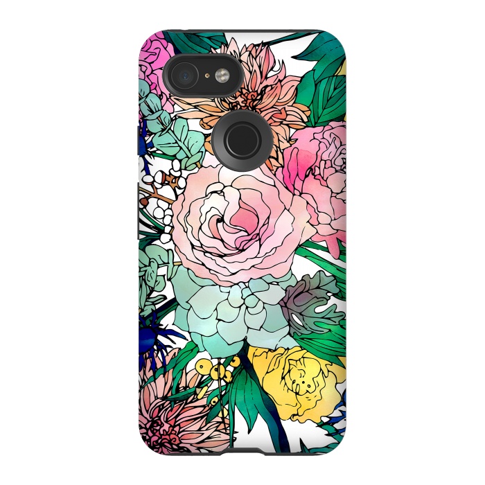 Pixel 3 StrongFit Stylish Colorful Watercolor Floral Pattern by InovArts