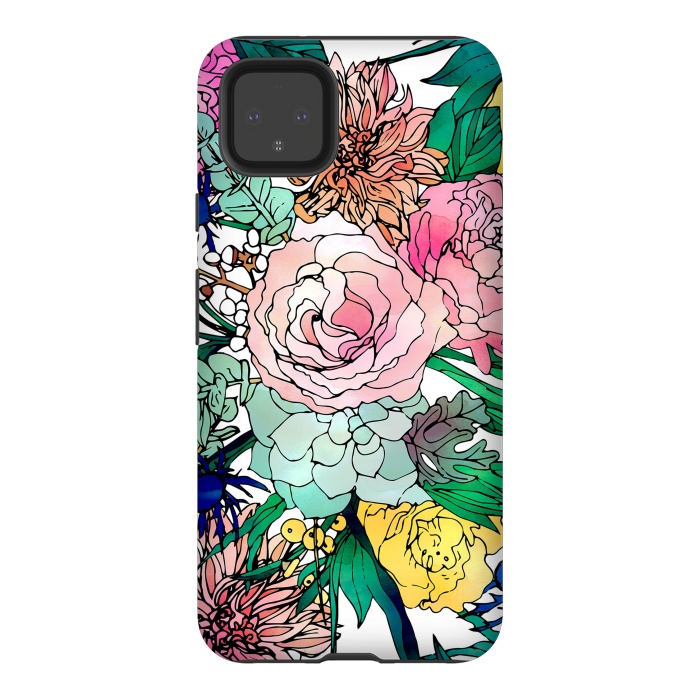Pixel 4XL StrongFit Stylish Colorful Watercolor Floral Pattern by InovArts