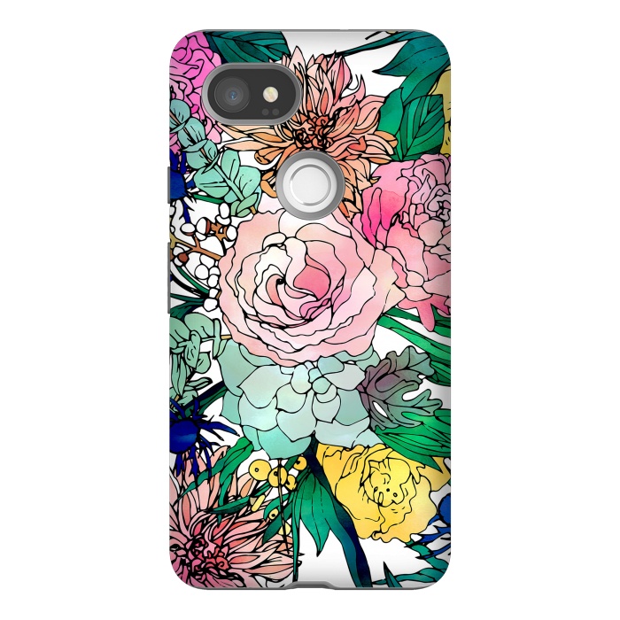 Pixel 2XL StrongFit Stylish Colorful Watercolor Floral Pattern by InovArts
