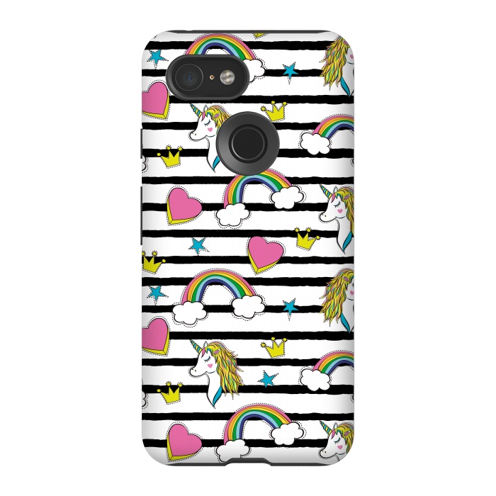 Pixel 3 StrongFit Unicorns Rainbows and Hearts by ArtsCase