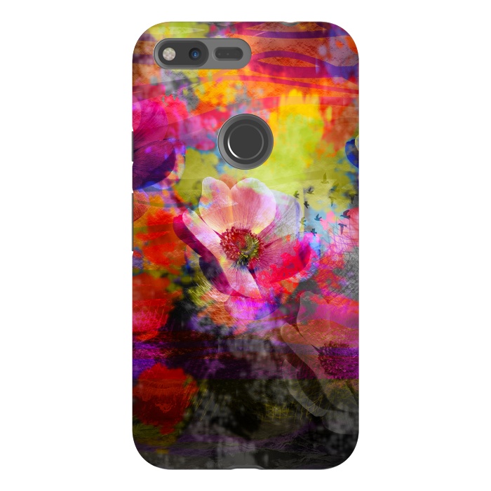 Pixel XL StrongFit Floral multicolour abstract digital flowers pink by Josie