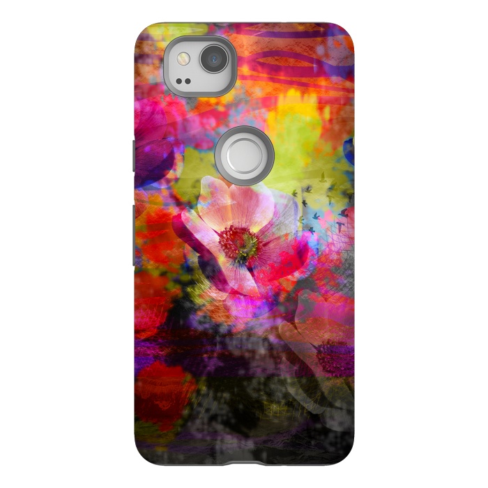 Pixel 2 StrongFit Floral multicolour abstract digital flowers pink by Josie