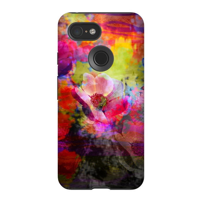 Pixel 3 StrongFit Floral multicolour abstract digital flowers pink by Josie