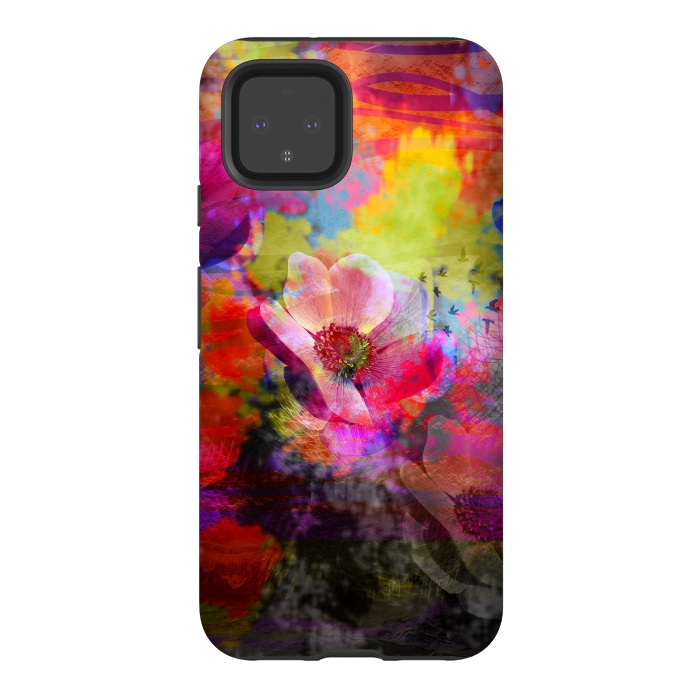 Pixel 4 StrongFit Floral multicolour abstract digital flowers pink by Josie
