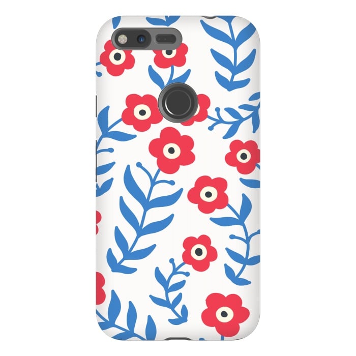 Pixel XL StrongFit Red flowers and blue leaves by Winston