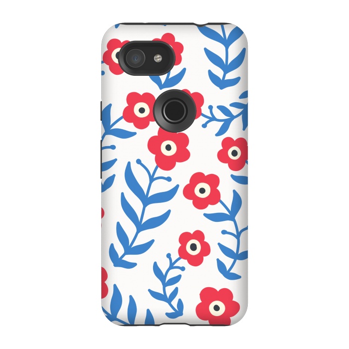Pixel 3A StrongFit Red flowers and blue leaves by Winston