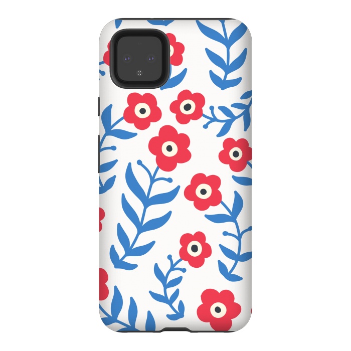 Pixel 4XL StrongFit Red flowers and blue leaves by Winston